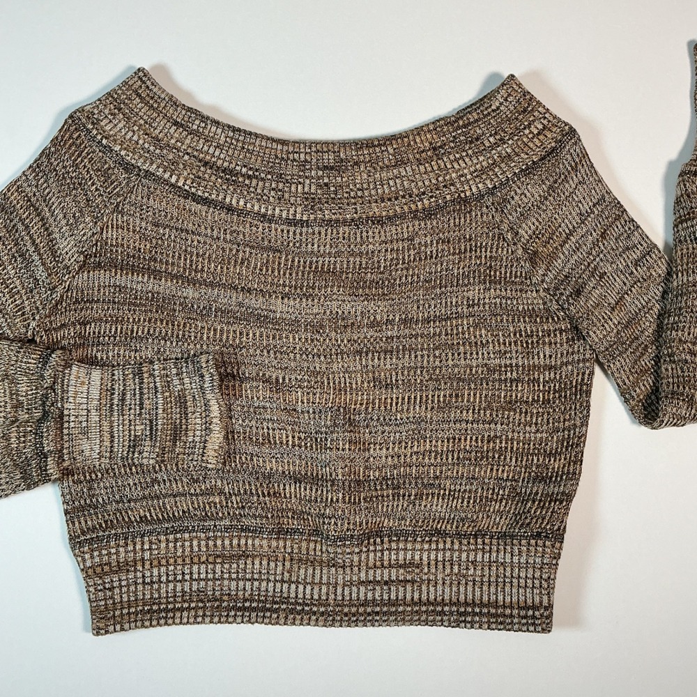 Free People Sugar Rush Off The Shoulder Sweater Brown Marled Knit Cropped Size S